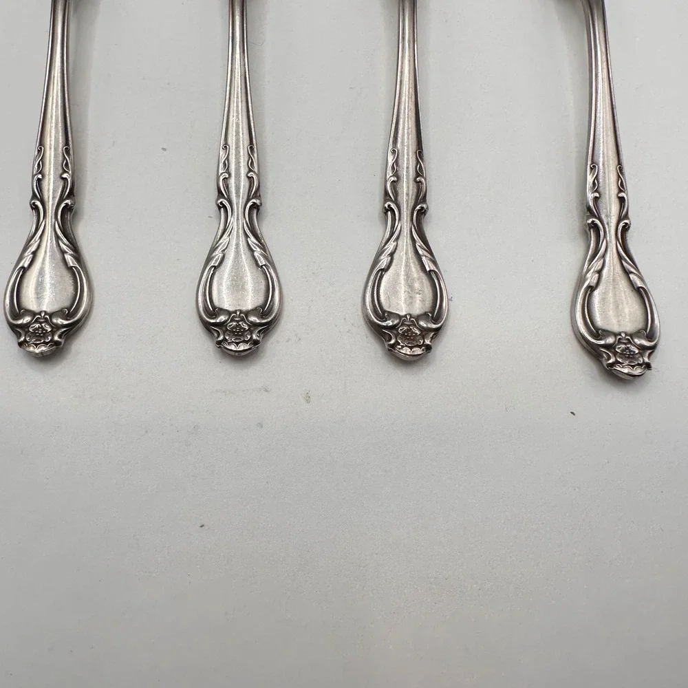 Lyon Stainless Queen's Fancy Teaspoons‎ Set of 4 Floral Flatware Silverware